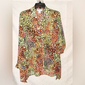 Peck & Peck Multicolor Floral-Spot Button Down Blouse